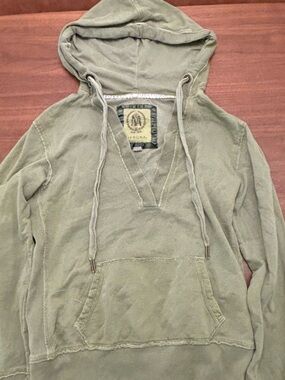 Merona Olive Green V-Neck Hooded Pullover Sweater